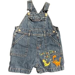 Vintage Baby Denim Overalls 12M Golfing Dino Pals Embroidered Dinosaurs